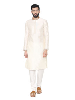 Manyavar - Off White Cream Silk Blend Kurta Churidar (Set of 2)