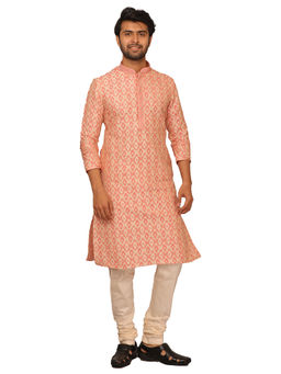 Manyavar - Gajari Silk Blend Kurta with Pencil Pajama (Set of 2)