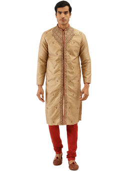 Manyavar - Men's Fawn Kurta with Churidar (Set of 2)