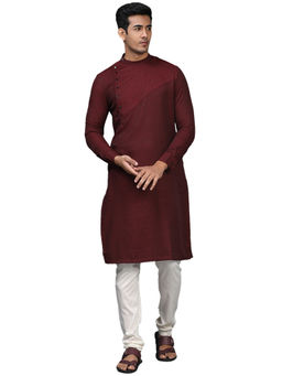 Manyavar - Maroon Silk Blend Kurta Churidar (Set of 2)