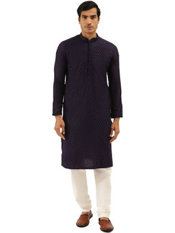 Manyavar - Men's Blue Kurta with Churidar (Set of 2)