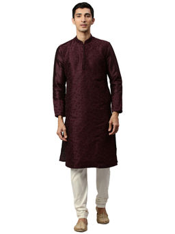Manyavar - Men's Wine Kurta with Pencil Pajama (Set of 2)