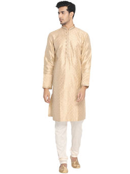 Manyavar - Fawn Silk Blend Kurta Churidar (Set of 2)