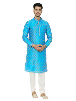 Manyavar - Blue Embellished/Sequined Kurta And Churidar (Set of 2)