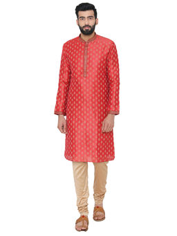 Manyavar - Red Silk Blend Kurta Churidar (Set of 2)