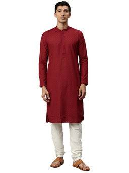 Manyavar - Men's Red Kurta with Churidar (Set of 2)