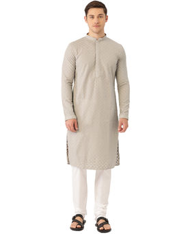 Manyavar - Men's Grey Kurta with Churidar (Set of 2)