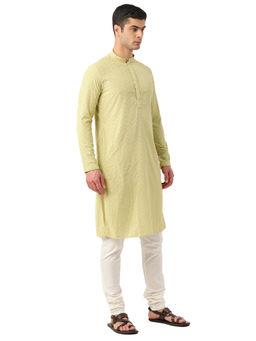 Manyavar - Men's Green Kurta with Churidar (Set of 2)