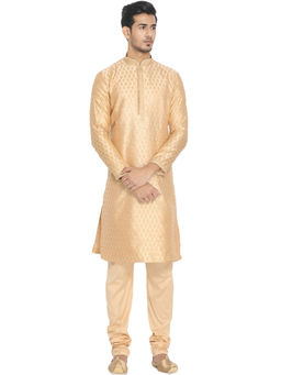 Manyavar - Fawn Silk Blend Kurta Churidar (Set of 2)