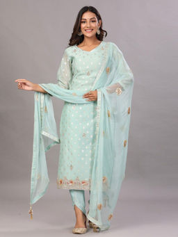Biba - Blue Unstitched Dress Material Suit (Set of 3)