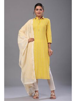 Biba - Yellow Unstitched Dress Material Suit (Set of 3)