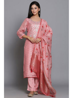 Biba - Pink Unstitched dress material Suit (Set of 3)