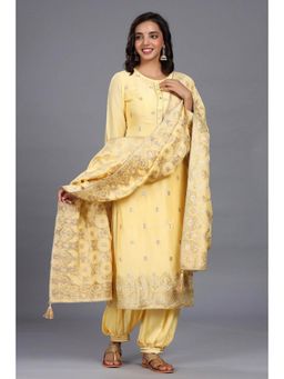 Biba - Yellow Unstitched Dress Material Suit (Set of 3)