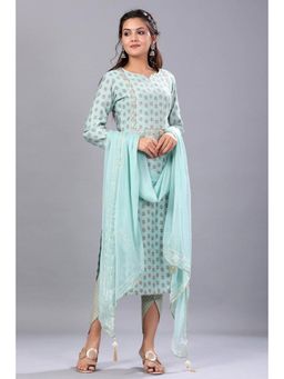 Biba - Blue Unstitched Dress Material Suit (Set of 3)