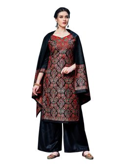 Safaa - Black Woven Woollen Unstitched Dress Material (Set of 3)