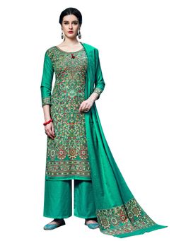 Safaa - Green Woven Woollen Unstitched Dress Material (Set of 3)