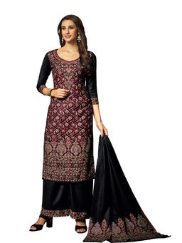 Safaa - Black Woven Woollen Unstitched Dress Material (Set of 3)