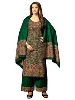 Safaa - Green Woven Woollen Unstitched Dress Material (Set of 3)