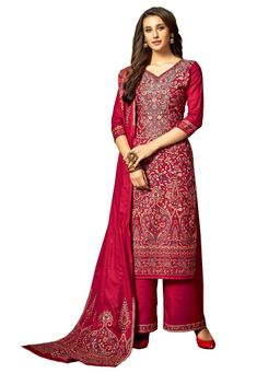 Safaa - Pink Woven Woollen Unstitched Dress Material (Set of 3)