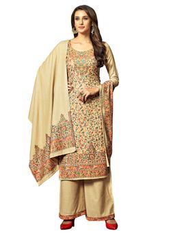 Safaa - Beige Woven Woollen Unstitched Dress Material (Set of 3)