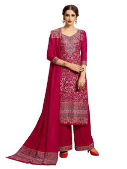 Safaa - Pink Woven Woollen Unstitched Dress Material (Set of 3)