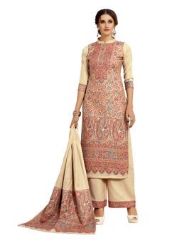 Safaa - Beige Woven Woollen Unstitched Dress Material (Set of 3)