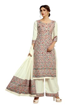 Safaa - Off White Woven Woollen Unstitched Dress Material (Set of 3)