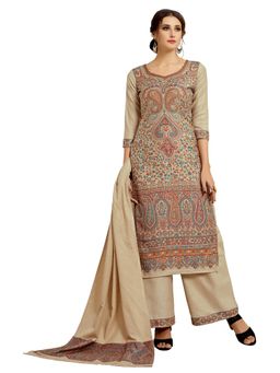 Safaa - Beige Woven Woollen Unstitched Dress Material (Set of 3)
