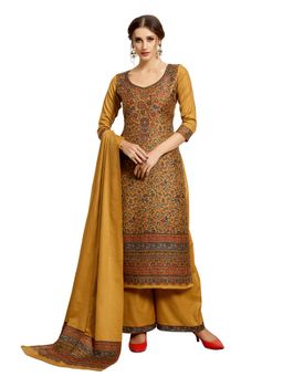 Safaa - Mustard Woven Woollen Unstitched Dress Material (Set of 3)