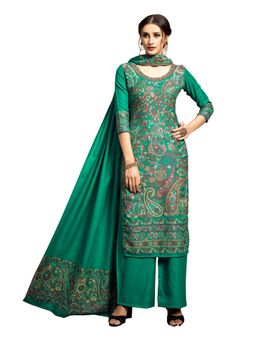 Safaa - Green Woven Woollen Unstitched Dress Material (Set of 3)