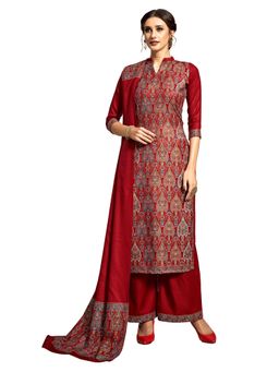 Safaa - Maroon Woven Woollen Unstitched Dress Material (Set of 3)