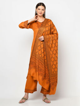 Safaa - Women Winter Acro Wool Woven Suit with Stole Unstitched Dress Material (Set of 2)