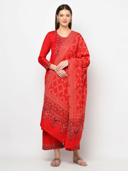 Safaa - Women Winter Acro Wool Woven Suit with Shawl Unstitched Dress Material (Set of 2)