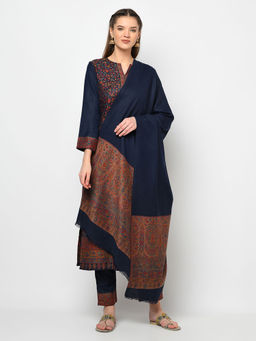 Safaa - Women Winter Acro Wool Woven Suit with Shawl Unstitched Dress Material (Set of 2)