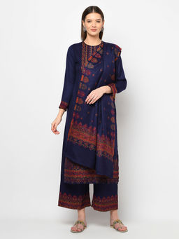 Safaa - Women Winter Acro Wool Woven Suit with Shawl Unstitched Dress Material (Set of 2)