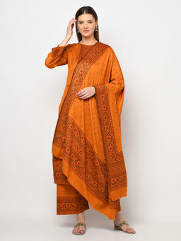 Safaa - Women Winter Acro Wool Woven Suit with Shawl Unstitched Dress Material (Set of 2)