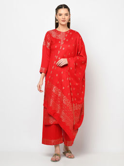 Safaa - Women Winter Acro Wool Woven Suit with Stole Unstitched Dress Material (Set of 2)