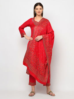 Safaa - Women Winter Acro Wool Woven Suit with Stole Unstitched Dress Material (Set of 2)