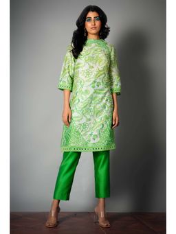 Saksham & Neharicka - Green Printed & Bandhej Kurta In Chanderi (set Of 2)
