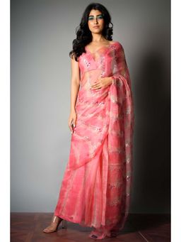 Saksham & Neharicka - Pink Silk Saree with Embroidery and Unstitched Blouse with Unstitched (Set of 2)