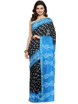 Geroo Jaipur - Hand Dyed Black & Blue Bandhani Silk Saree