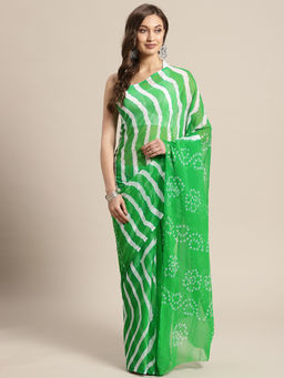 Geroo Jaipur - Hand Dyed Green Bandhani Chiffon Saree