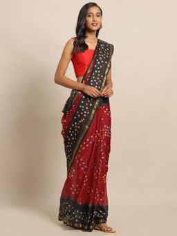 Geroo Jaipur - Hand Dyed Red & Black Bandhani Silk Saree