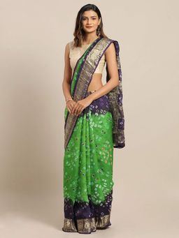 Geroo Jaipur - Hand Dyed Green & Blue Bandhani Silk Saree
