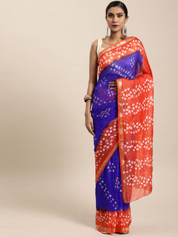 Geroo Jaipur - Hand Dyed Blue & Orange Bandhani Silk Saree