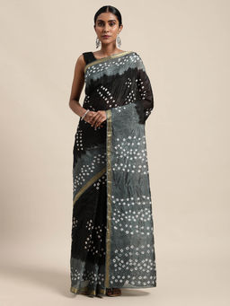 Geroo Jaipur - Black Hand Dyed bandhani Silk Saree