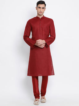 Sanwara - Men Maroon and Maroon Color Cotton Blend Kurta And Pyjama (Set of 2)