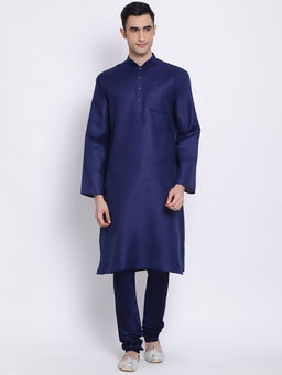 Sanwara - Men Deep Blue and Navy Blue Color Cotton Blend Kurta And Pyjama (Set of 2)