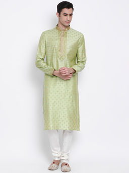 Sanwara - Men Light Green and Off White Color Cotton Blend Kurta And Pyjama (Set of 2)