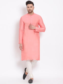 Sanwara - Men Blush and PS OFF WHITE Color Cotton Silk Kurta And Pyjama (Set of 2)